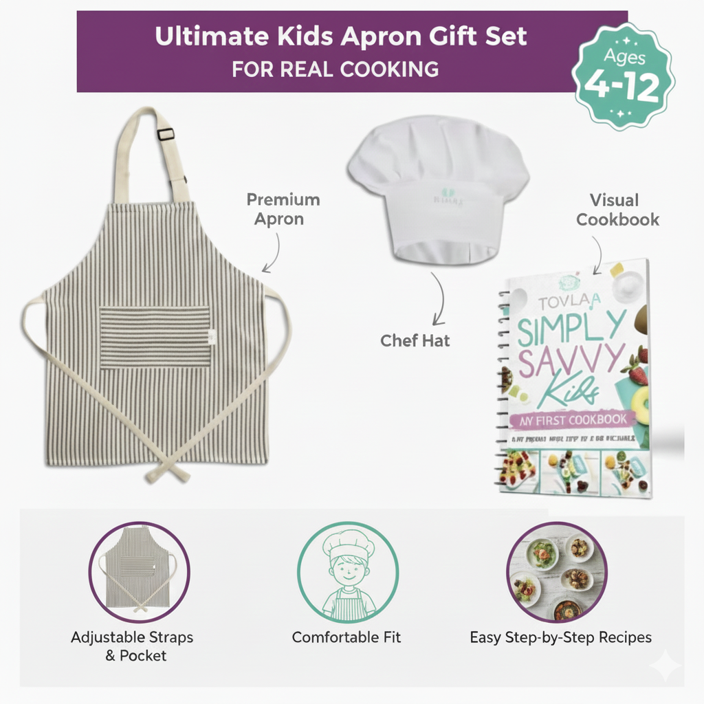 Kids Apron, Hat and Visual Cookbook Gift Set