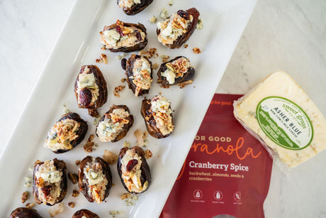 Stuffed Dates with Asher Blue & For Good Granola Cranberry Spice