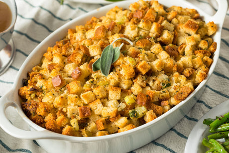 Sausage & Sage Stuffing with Wild Mushroom & Pomegranate