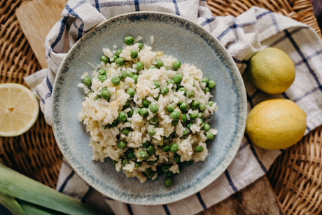Spring Pea and Asparagus Risotto with Lemongrass Mint White Balsamic