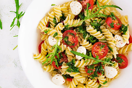 Caprese Pasta Salad with Bloody Mary Twist