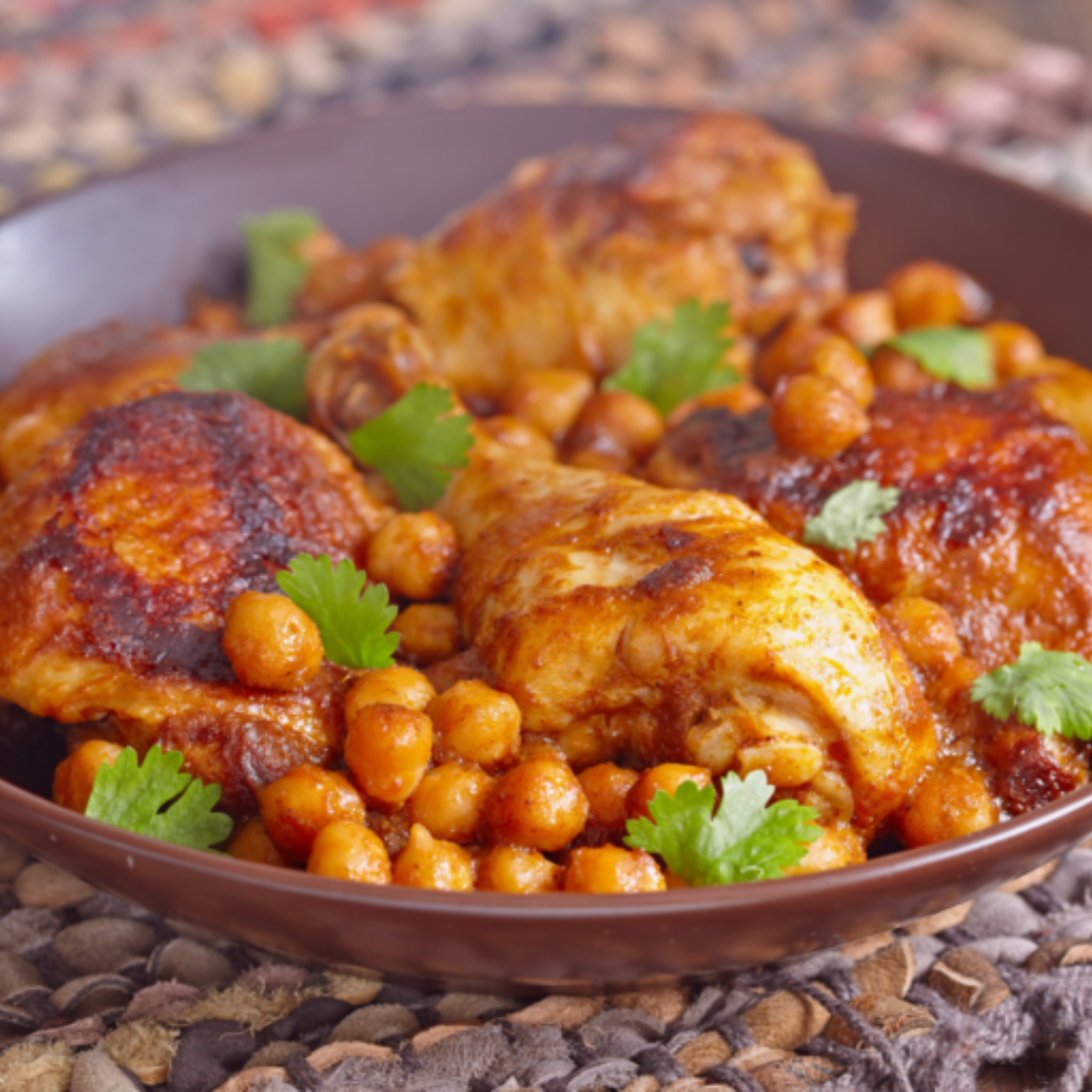 Harissa Chicken and Tangerine Chickpeas with a Yogurt Sauce