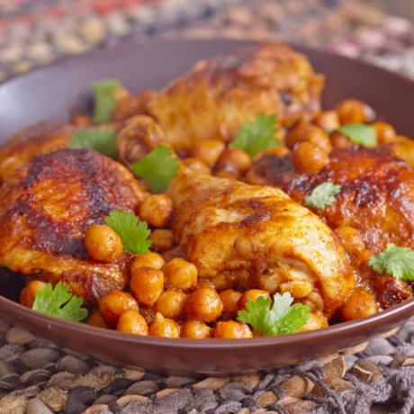 Harissa Chicken and Tangerine Chickpeas with a Yogurt Sauce