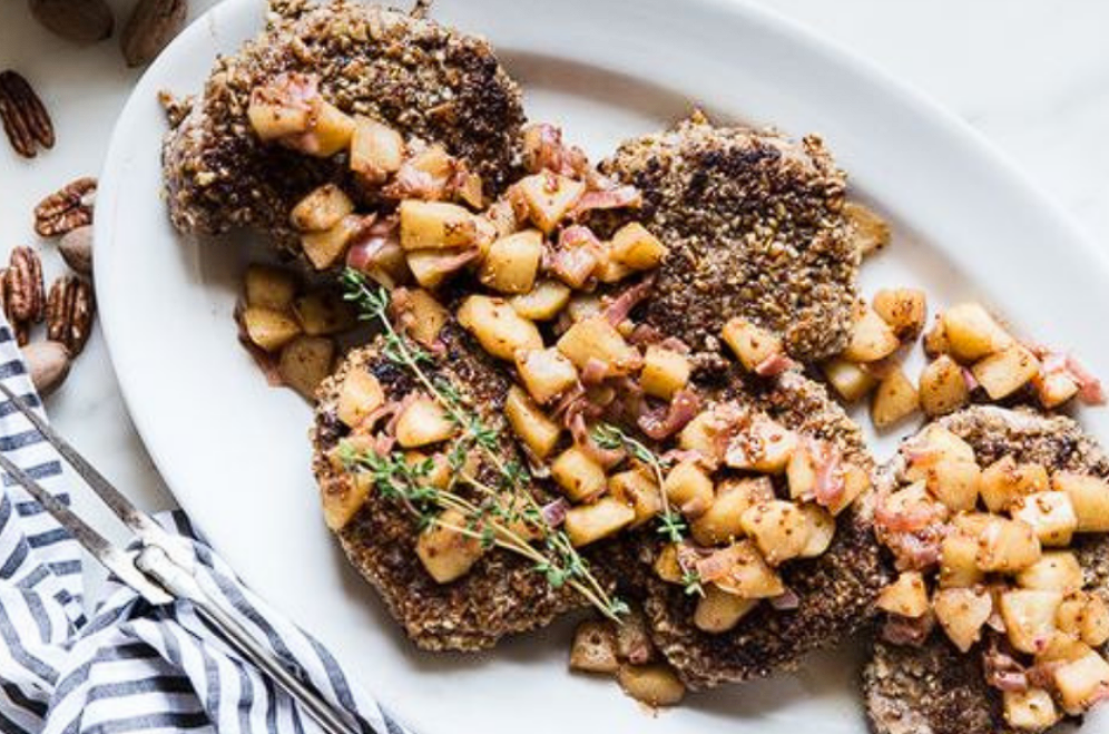 Pecan-Crusted Pork Chops with Gravenstein Apple Chutney