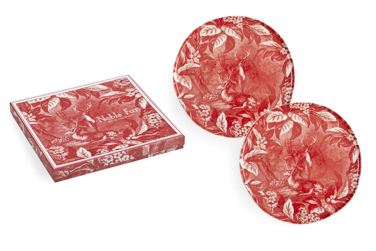 NOBLE FUR RED 8" PLATE SET/2